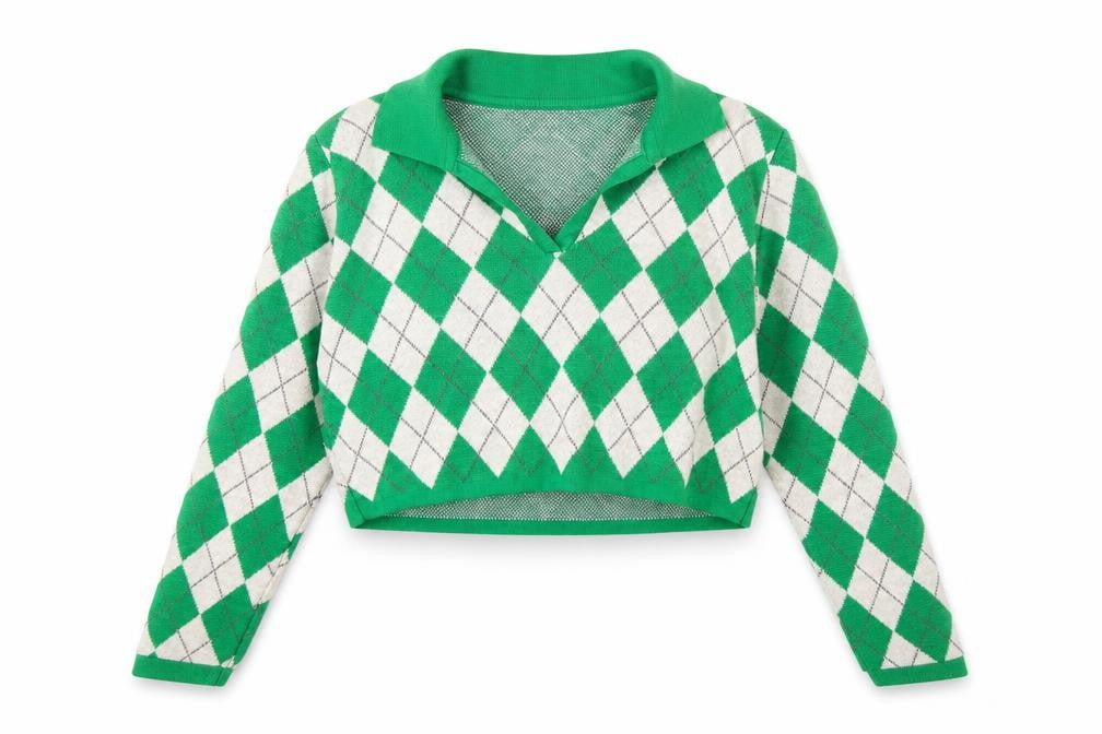 PrettyLittleThing Women's Green Argyle Jumper, Size L