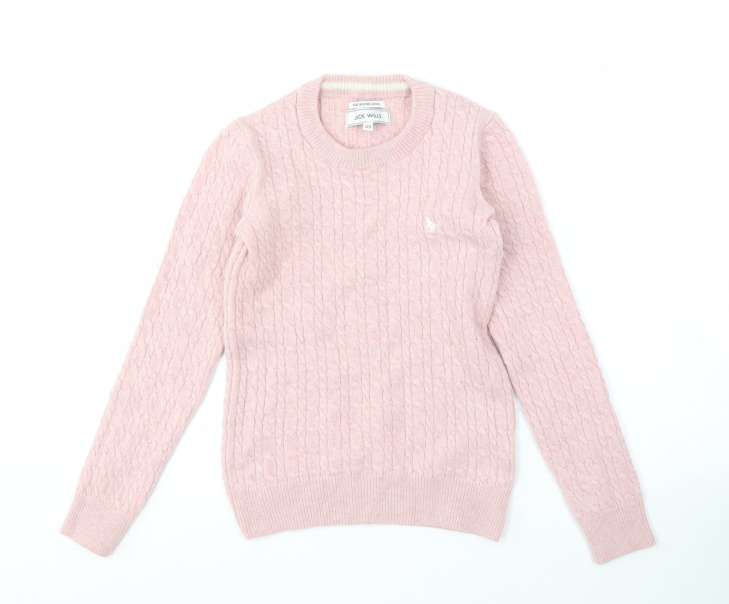 Jack Wills Women's Pink Cable-Knit Merino Wool Jumper Size 8