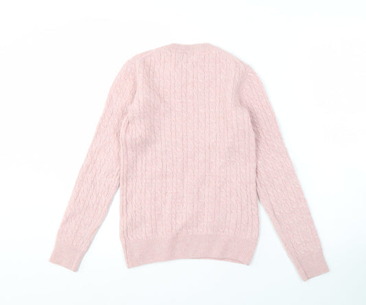 Jack Wills Women's Pink Cable-Knit Merino Wool Jumper Size 8