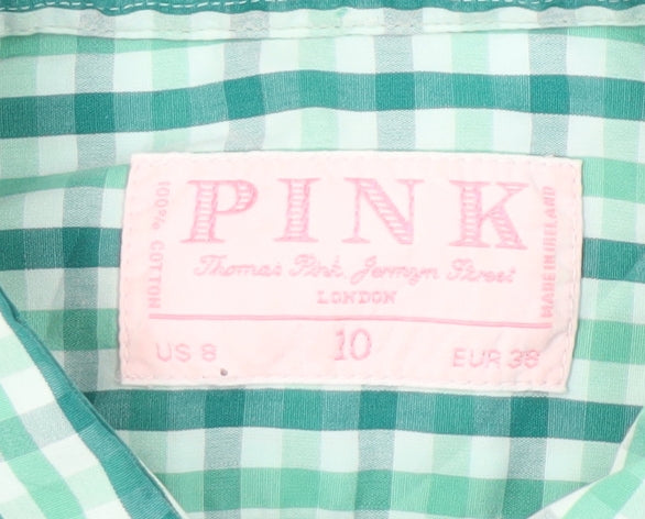 Pink Women's Green Long Sleeve Check Button-Up Shirt