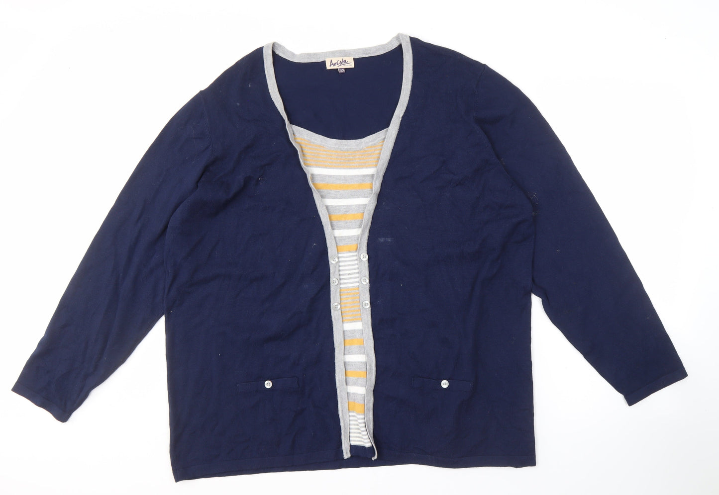 Arista Women's Blue Plus Size Cardigan with Pockets