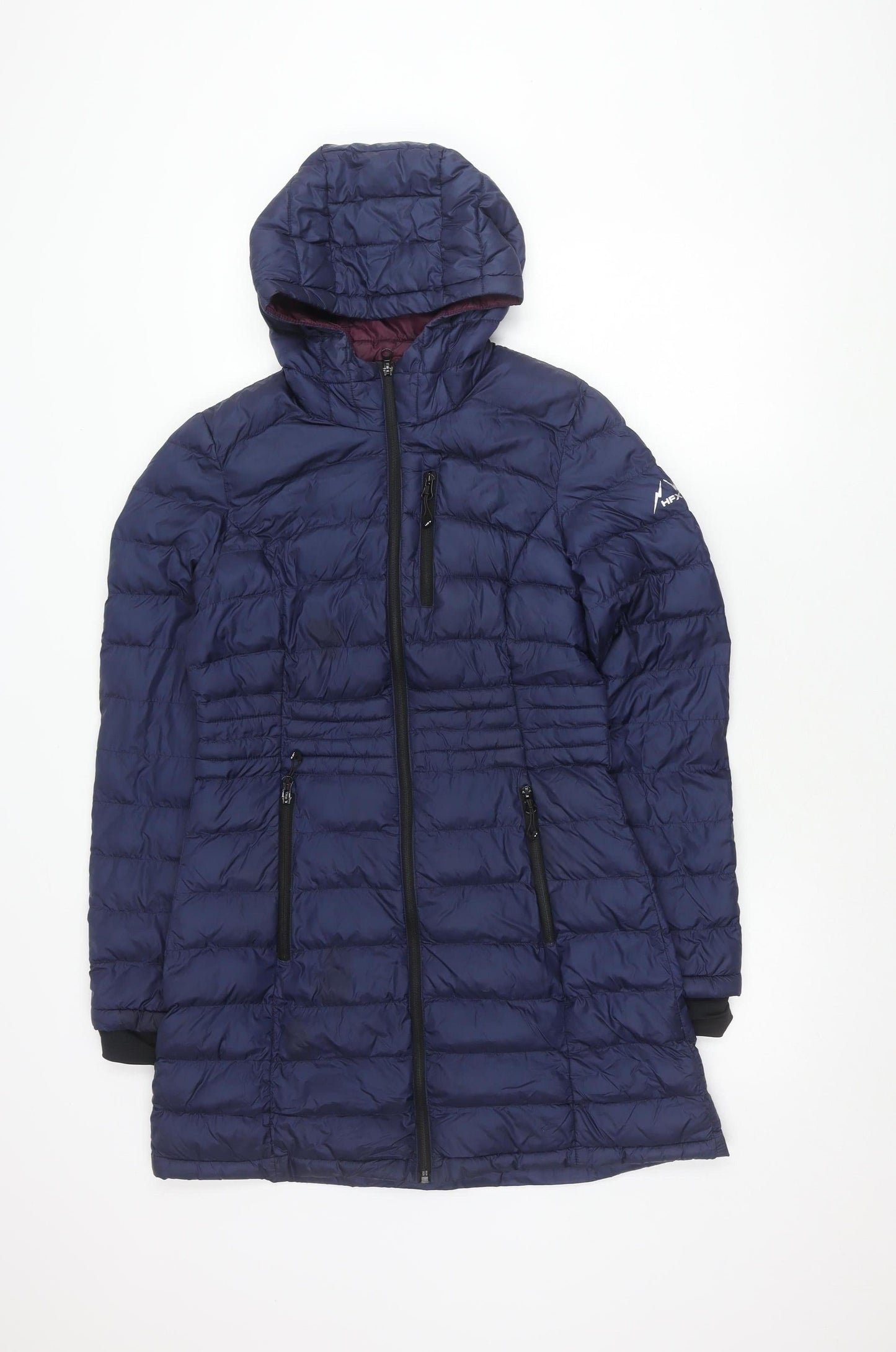 HFX Women's Blue Puffer Jacket S Hooded Zipped Pockets