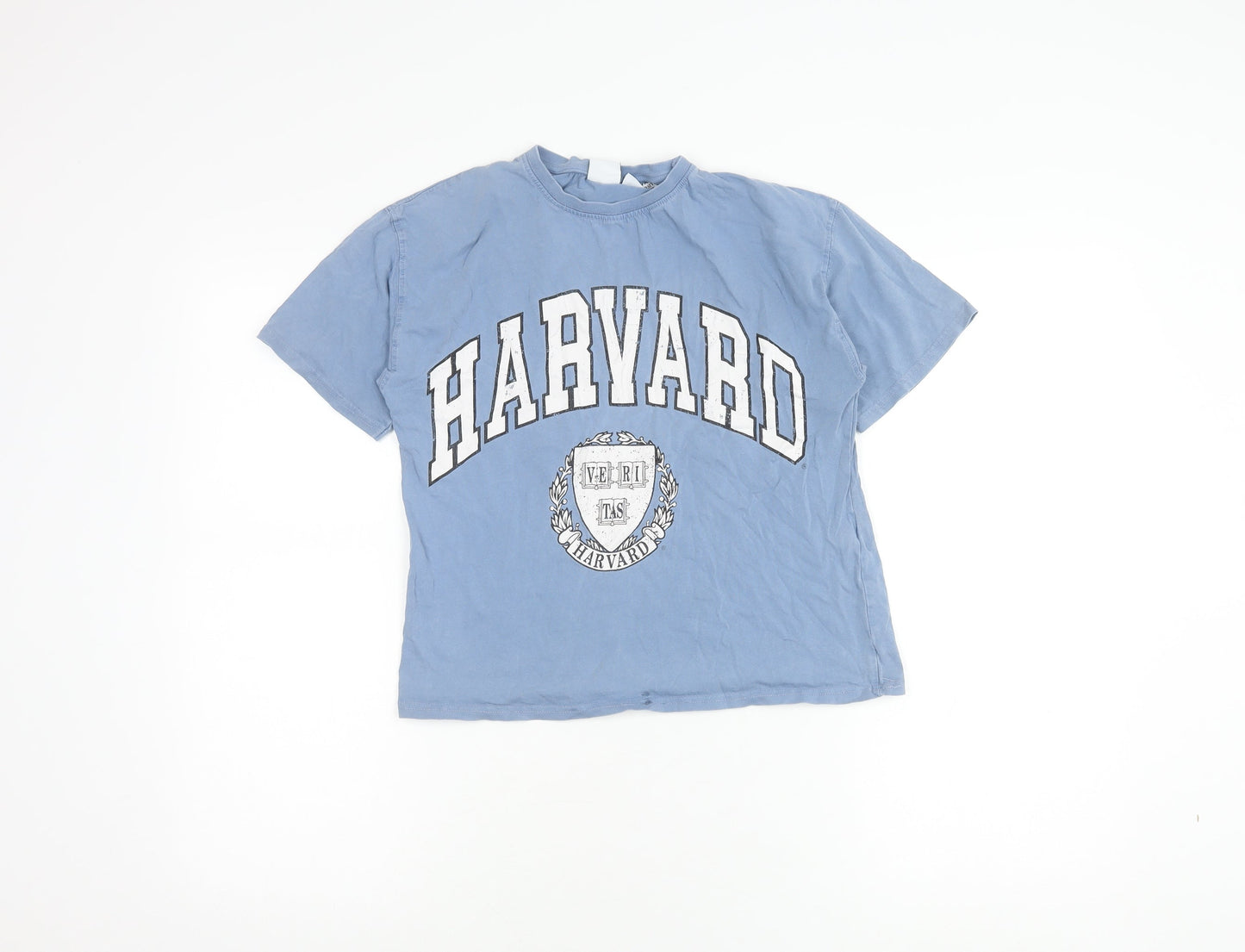 Zara Blue Women’s T-Shirt Size 10, Harvard Print