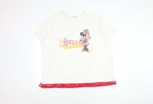 Disney Women White T-Shirt with Fringe - Size 26