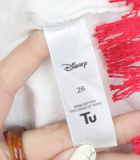 Disney Women White T-Shirt with Fringe - Size 26