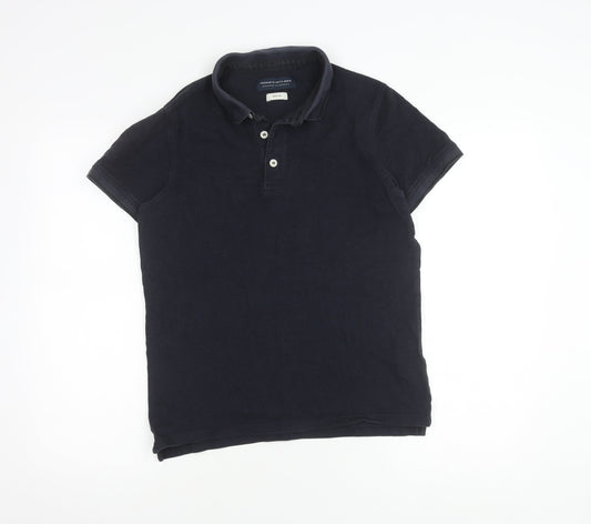 Jack & Jones Men's Black Cotton Polo, Medium Size