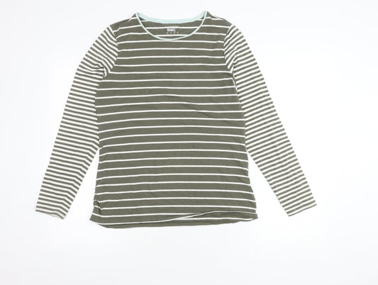 Lands' End Women's Green Striped Long Sleeve T-Shirt