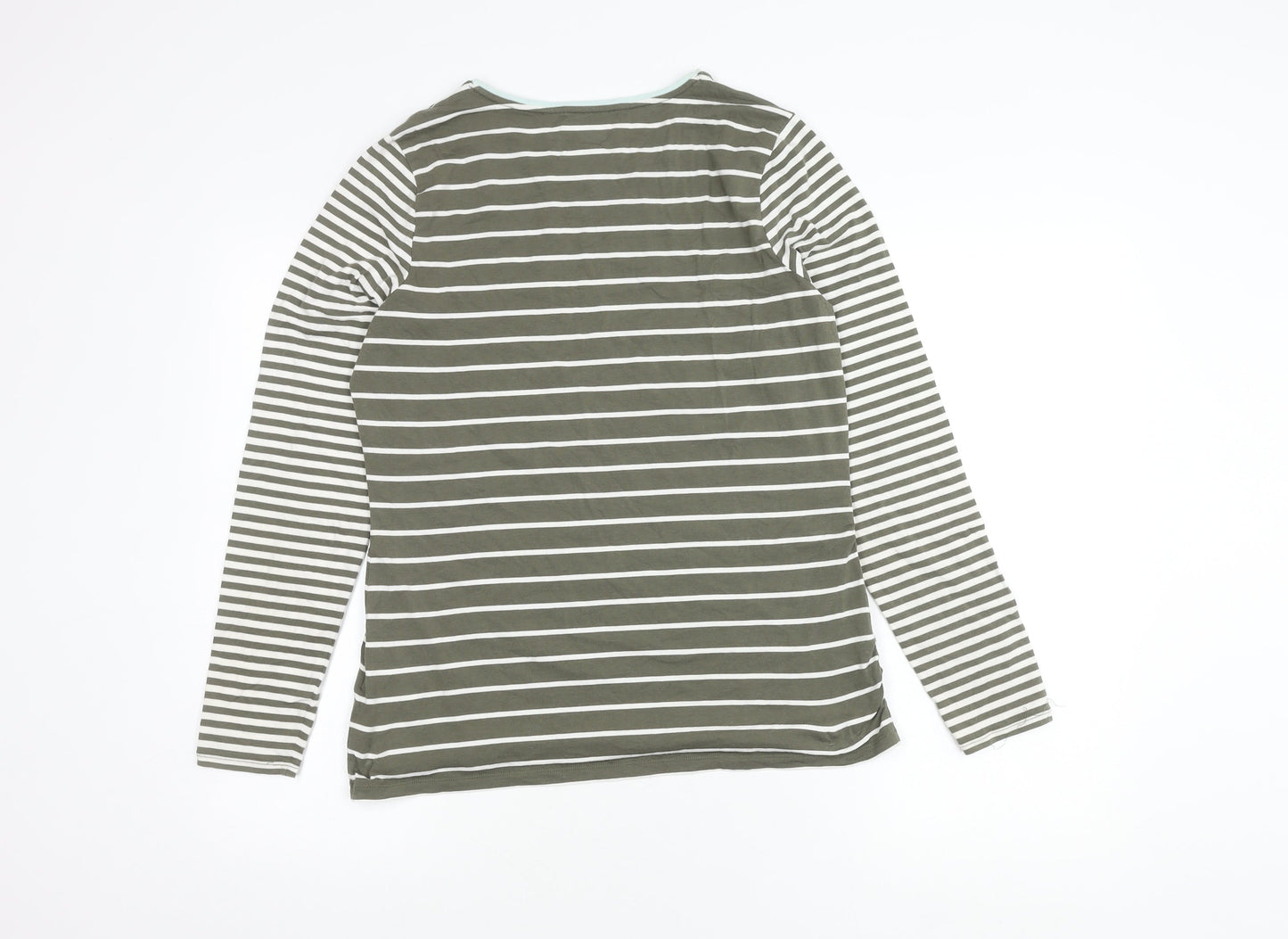 Lands' End Women's Green Striped Long Sleeve T-Shirt