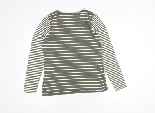 Lands' End Women's Green Striped Long Sleeve T-Shirt
