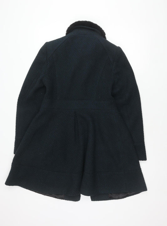 Dorothy Perkins Women's Black Coat Size 12 with Fur Trim