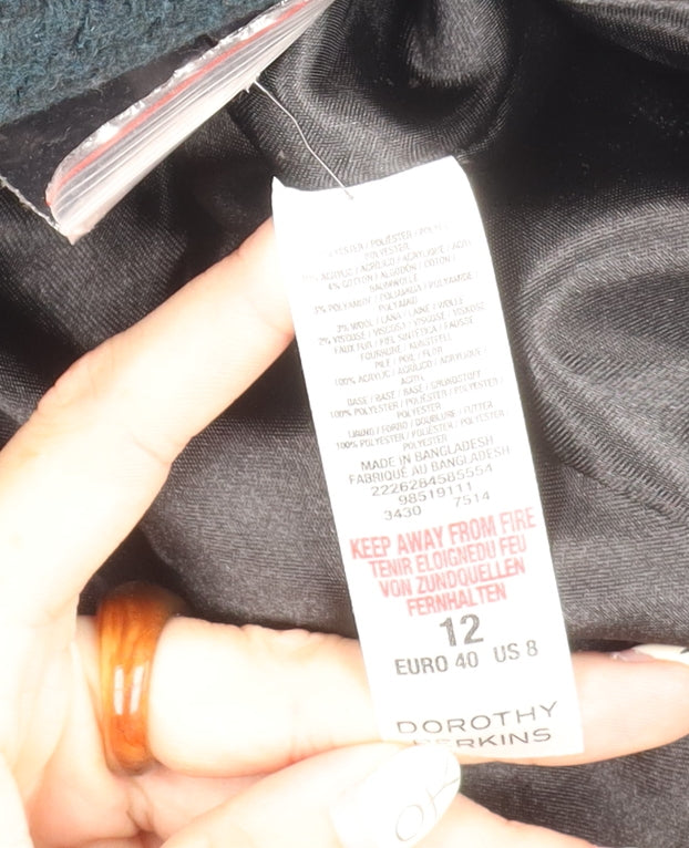 Dorothy Perkins Women's Black Coat Size 12 with Fur Trim