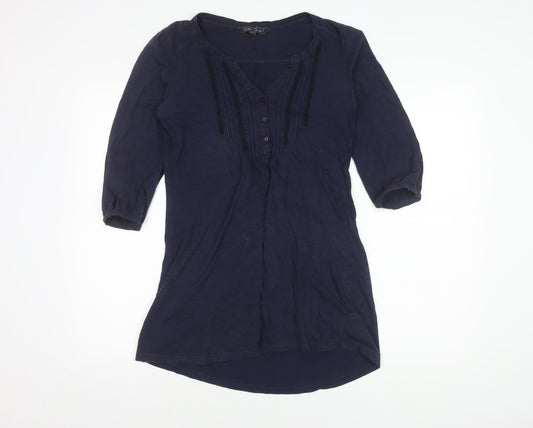 Fat Face Women's Blue Blouse Size 10, 3/4 Sleeve, V-Neck