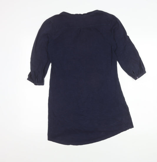 Fat Face Women's Blue Blouse Size 10, 3/4 Sleeve, V-Neck