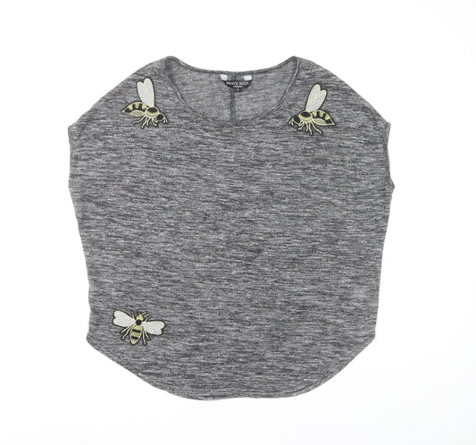 Brave Soul Women's Grey Embroidered T-Shirt, Size S