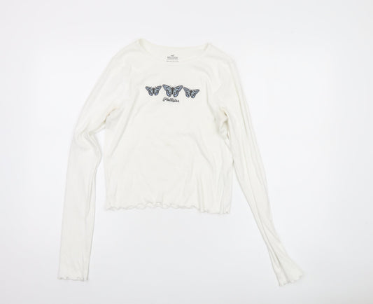 Hollister Women's White Long Sleeve T-Shirt M