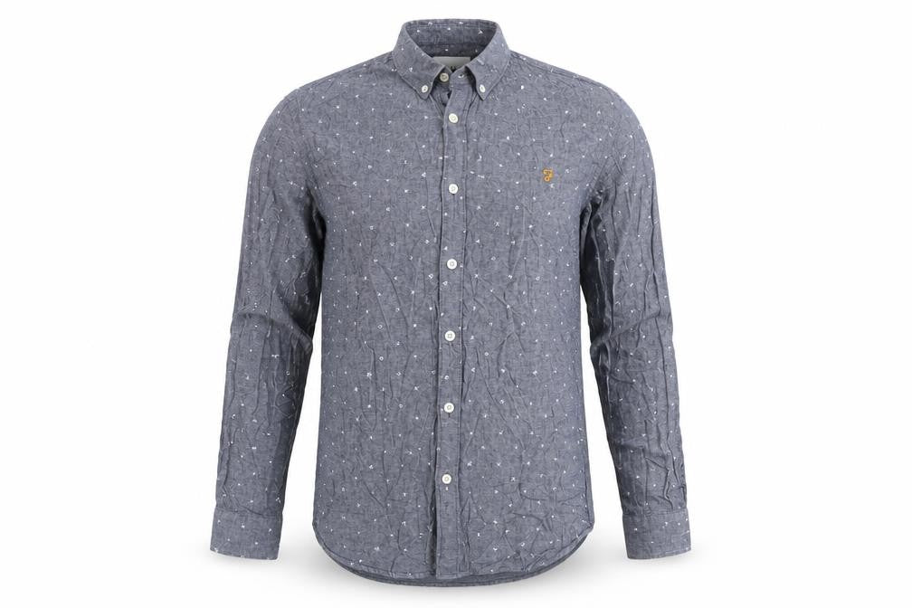 Farah Men's Grey Slim Fit Long Sleeve Button-Up Shirt