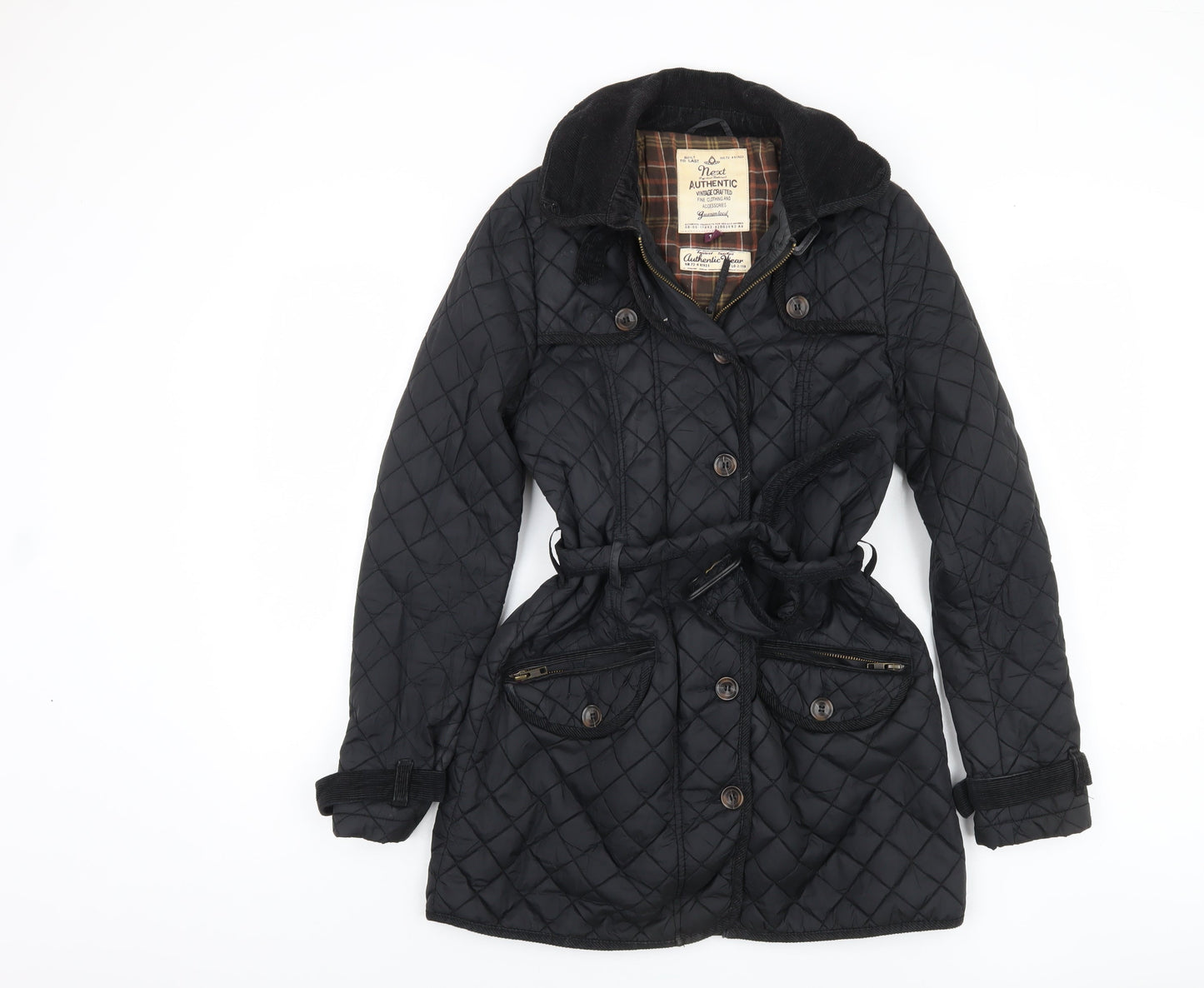 Next Women's Black Quilted Coat Size 10 Belted