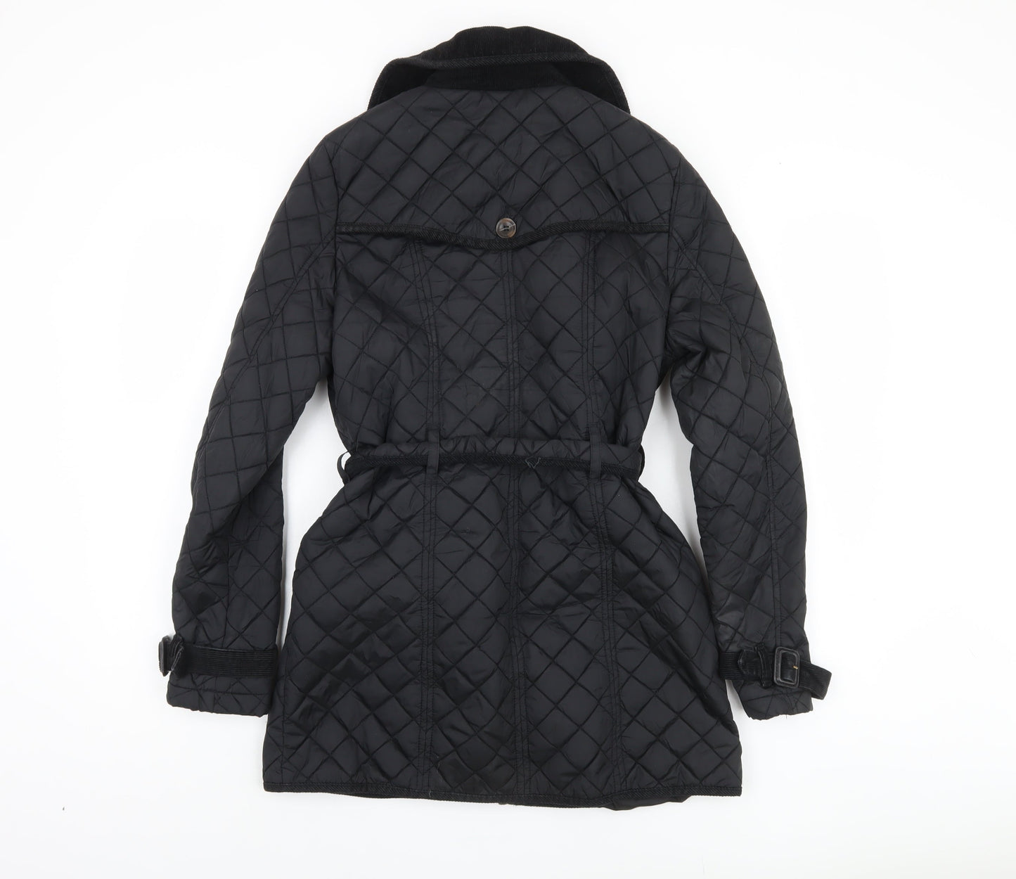 Next Women's Black Quilted Coat Size 10 Belted