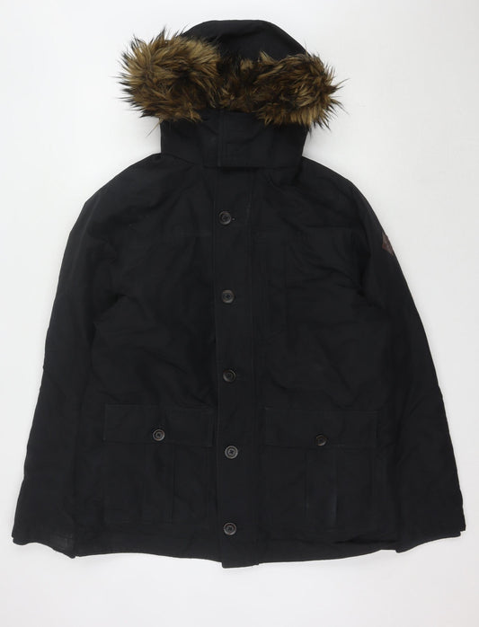 Hollister Men's Black Hooded Parka Coat Size L