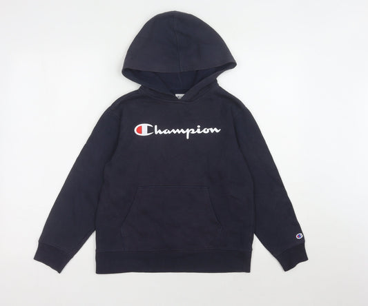Champion Boys Black Hooded Pullover Hoodie L 12-13 Years