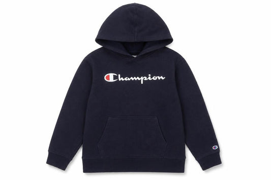 Front view of Champion boys’ black hooded pullover hoodie l 12-13 years