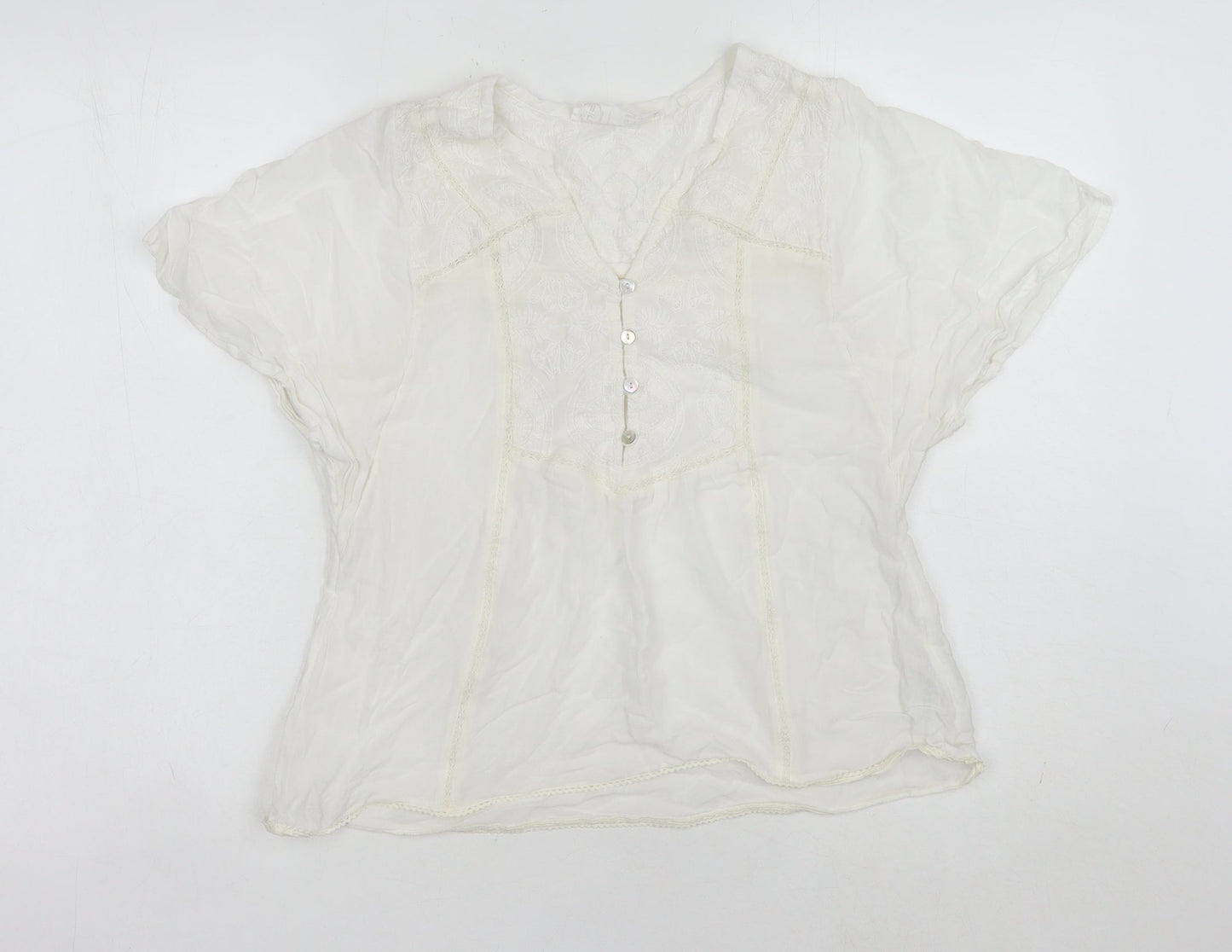 Fat Face Womens Ivory Blouse UK 6 Casual Short Sleeve