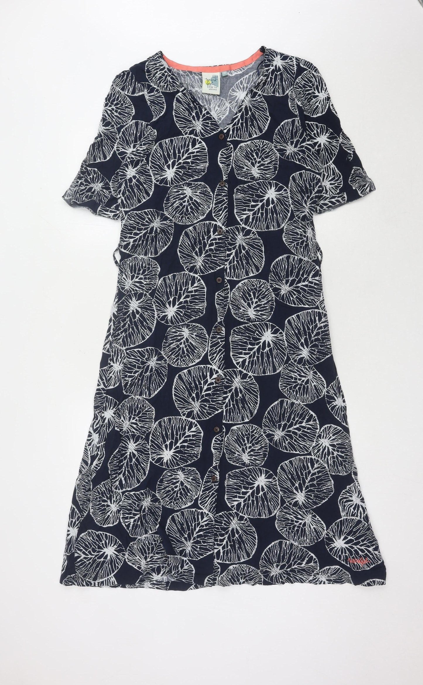 Weird Fish Women's Blue Floral Shirt Dress Size 12