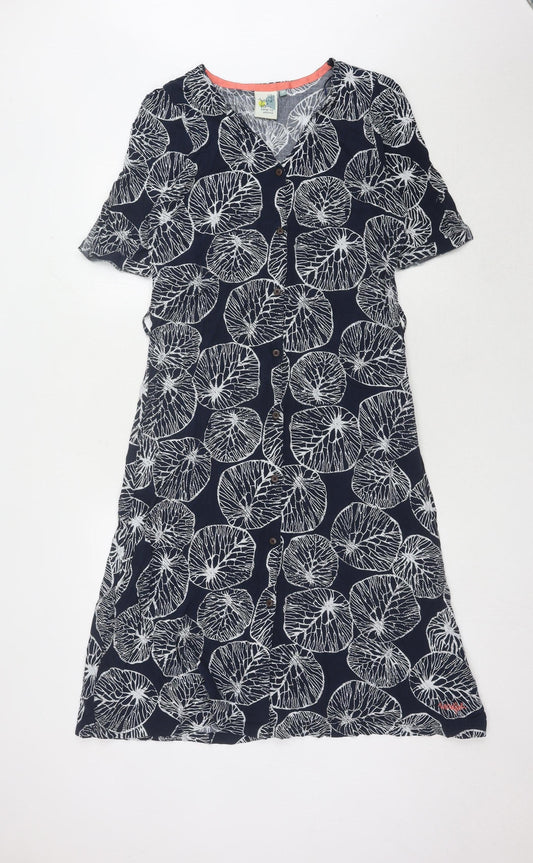 Weird Fish Women's Blue Floral Shirt Dress Size 12
