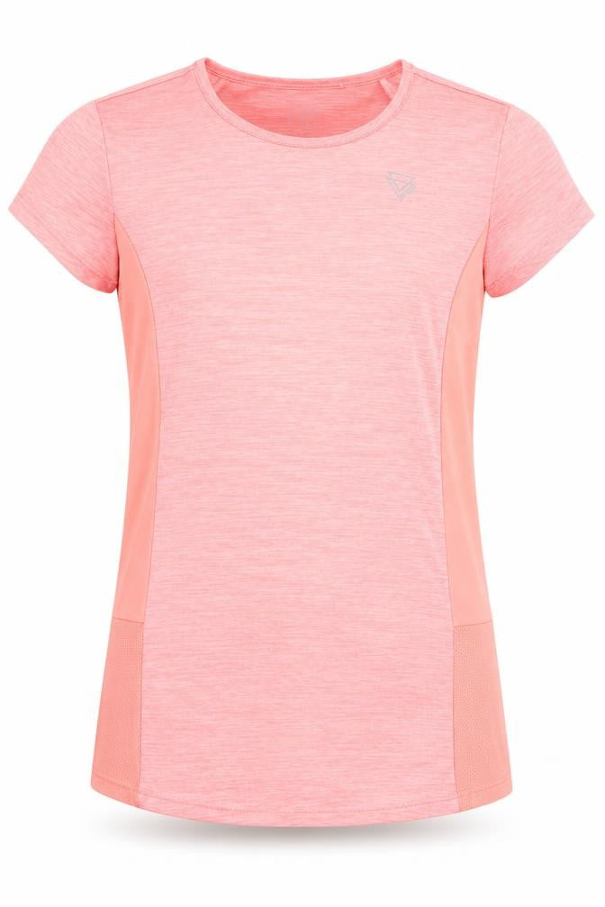 Front view of Yigga girls’ pink t-shirt, 12-13 years, breathable activewear