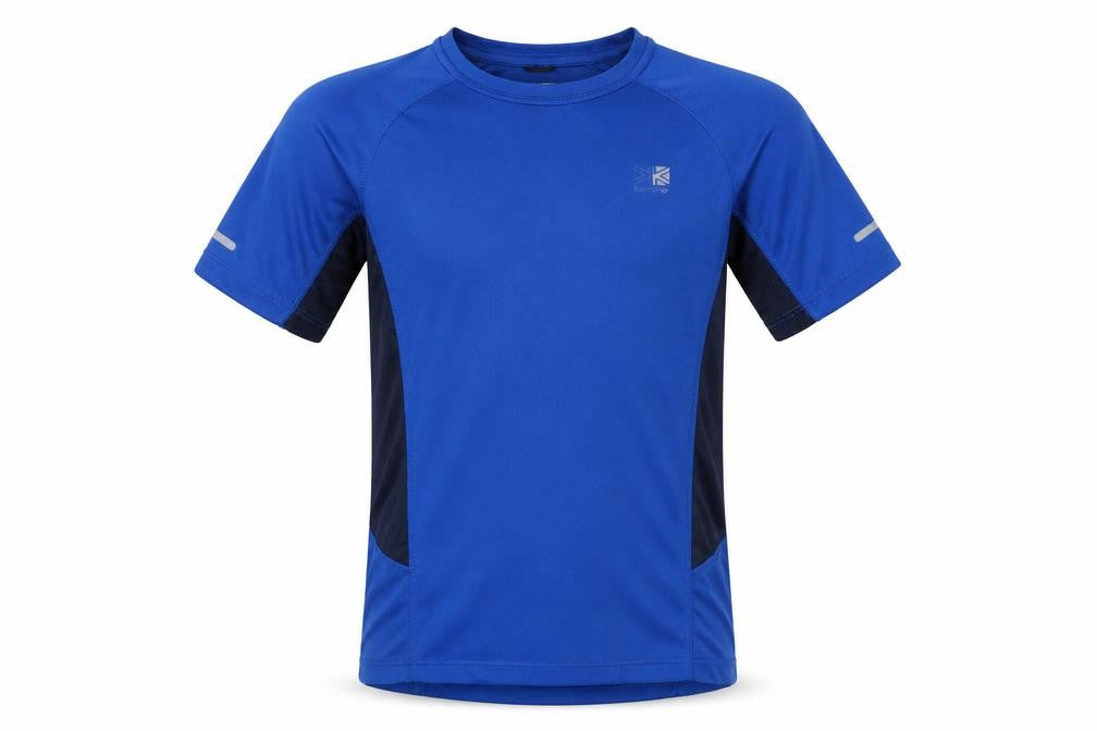 Front view of Karrimor boys’ blue t-shirt 13 years reflective sports top