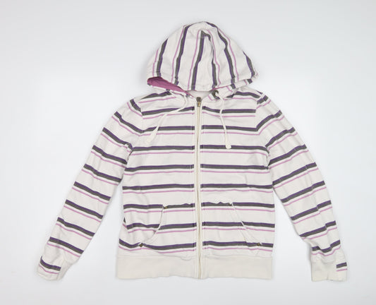 Fat Face Women's White/Purple Striped Hoodie, Size 12