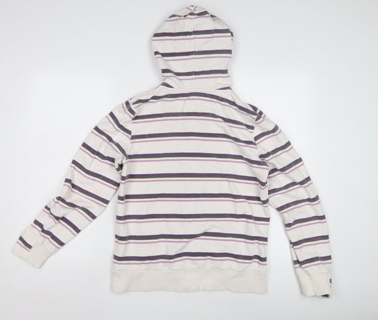 Fat Face Women's White/Purple Striped Hoodie, Size 12