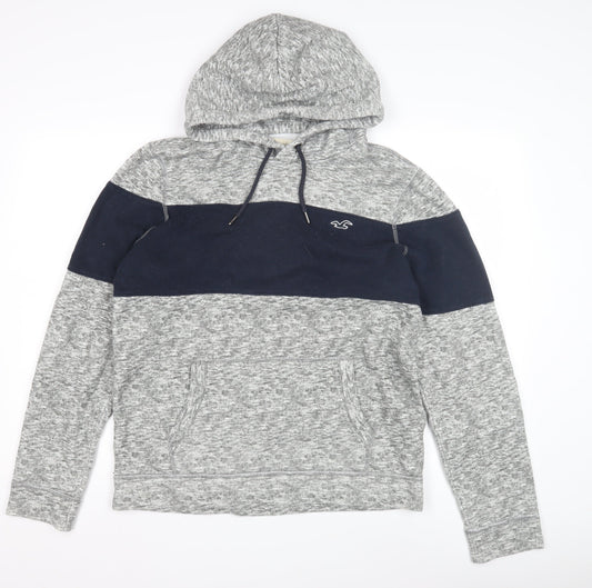 Hollister Men's Grey Pullover Hoodie L - Logo Accent