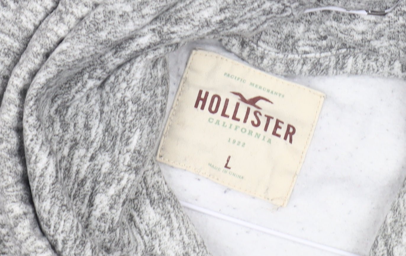 Hollister Men's Grey Pullover Hoodie L - Logo Accent