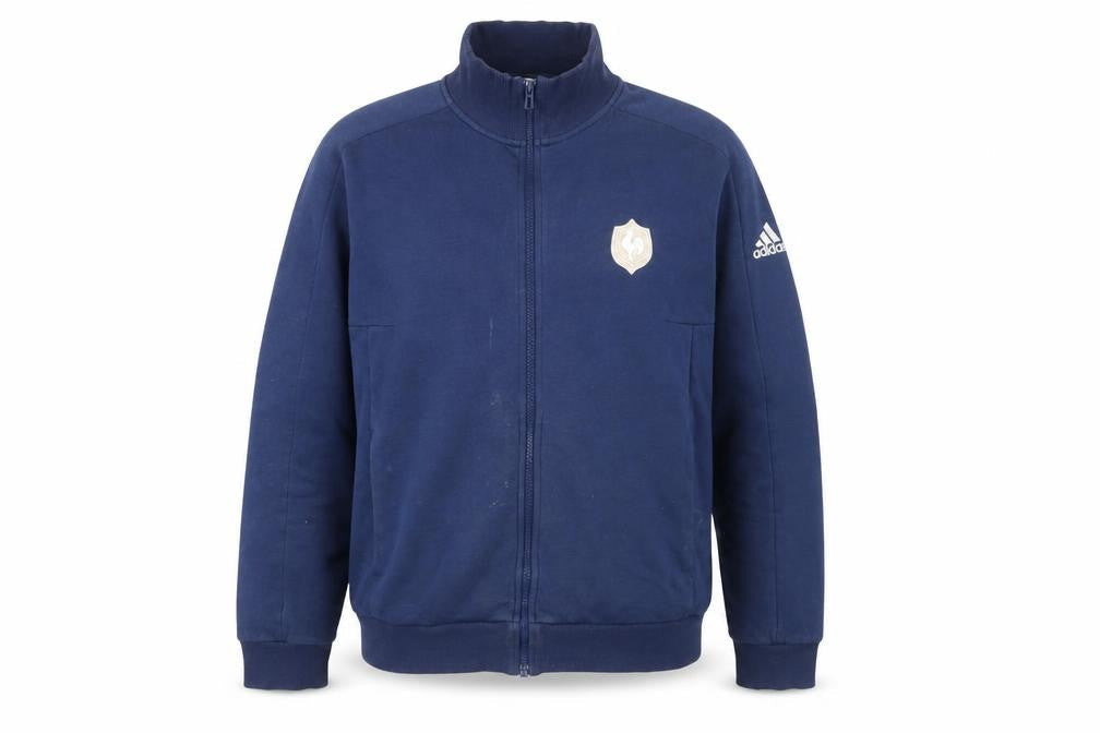 Front view of adidas Men's Blue L Basic Jacket, size L, Casual Zip