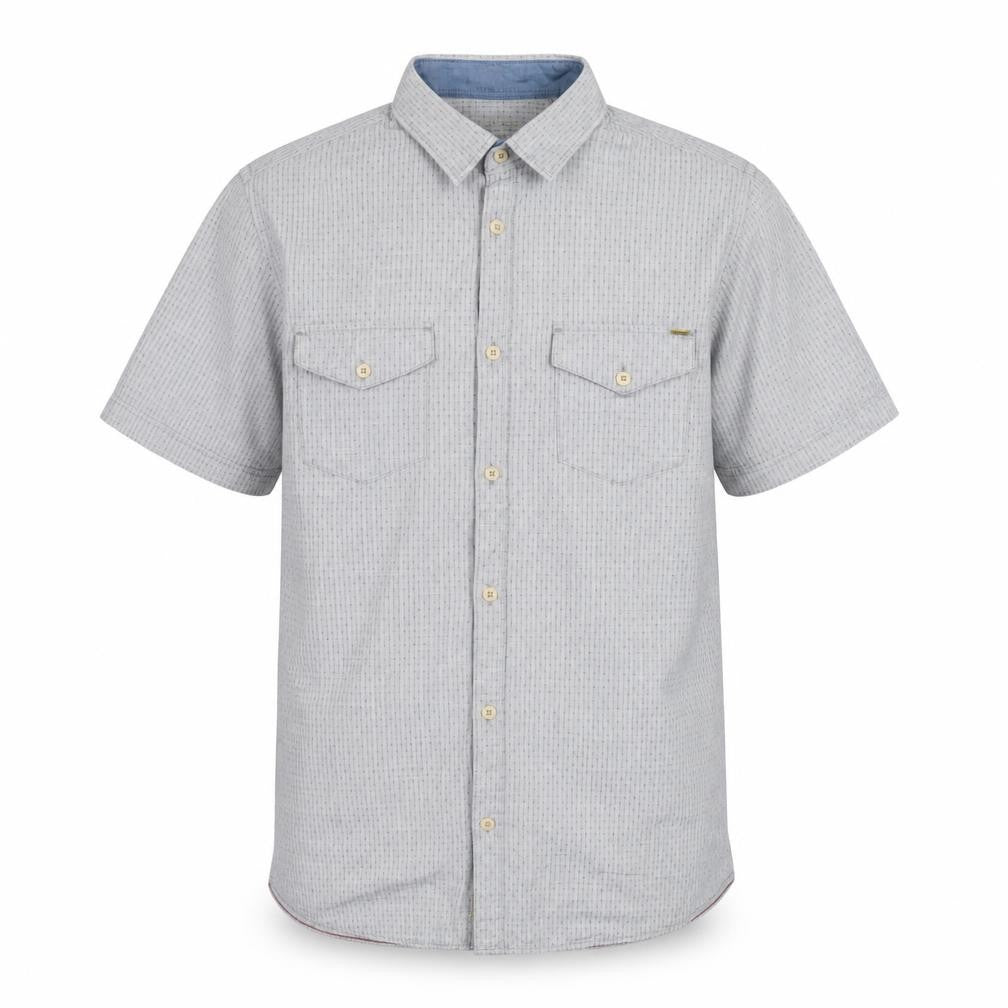 Front view of Vintage Co. Men's Grey Check Short Sleeve Shirt