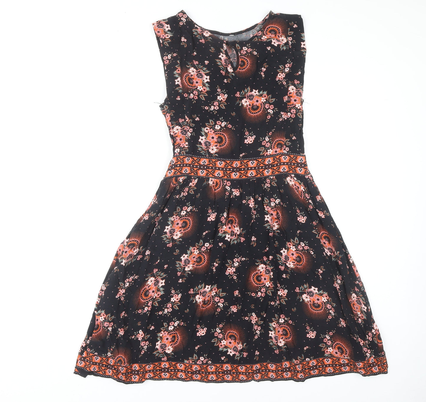 Oliver Bonas Women's Black Floral A-Line Dress Size 8