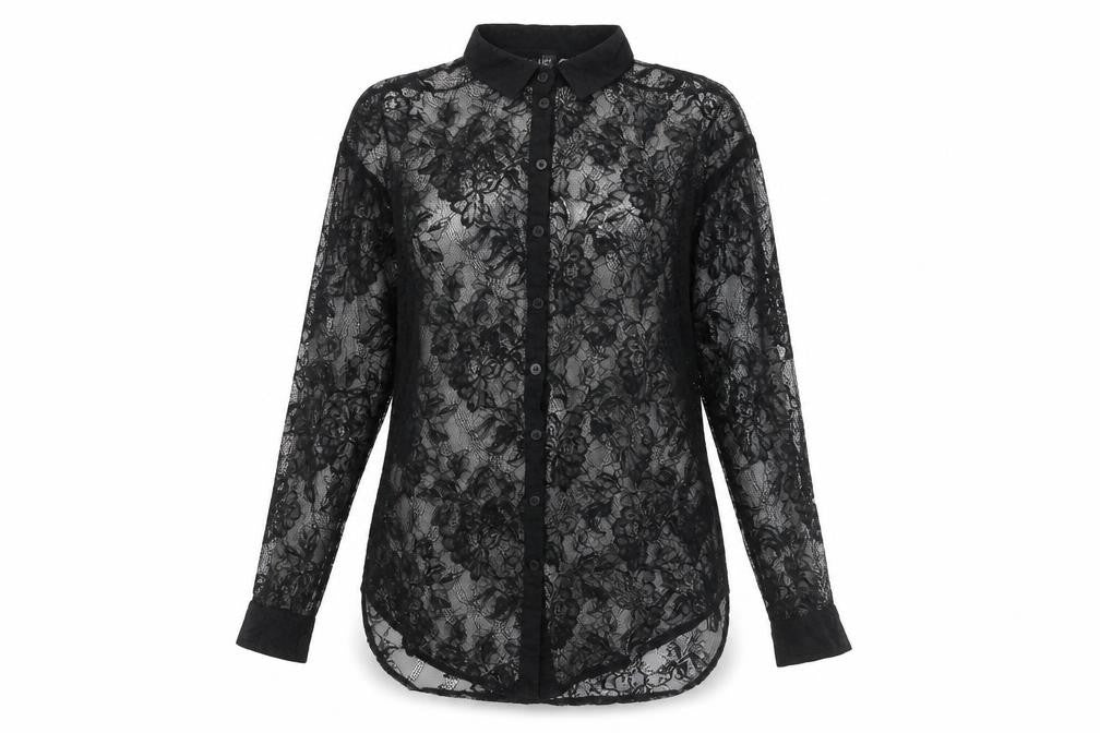 H&M Women's Black Lace Button-Up Shirt Size 6
