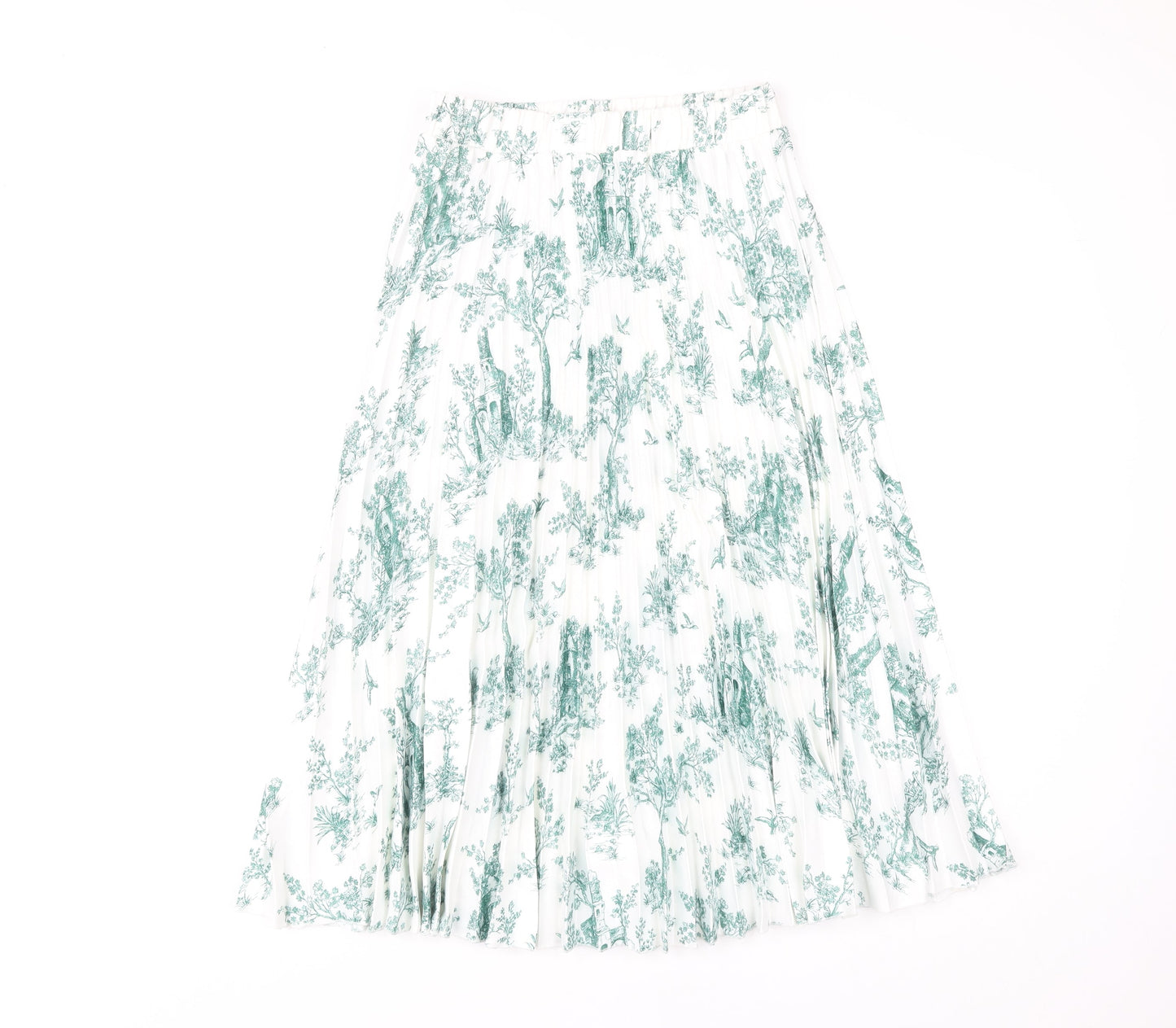 H&M Women's Green Floral Pleated Midi Skirt Size 8