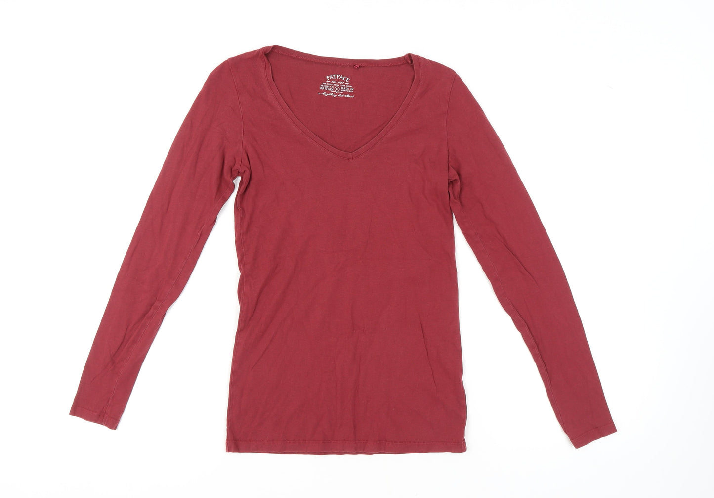 FatFace Women's Red V-Neck Long Sleeve T-Shirt