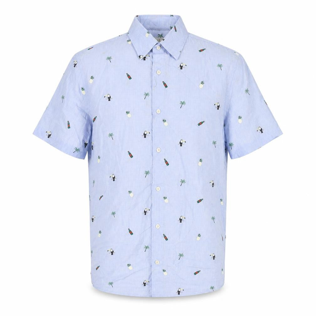 Marks and Spencer Men's Blue Graphic Print Shirt S