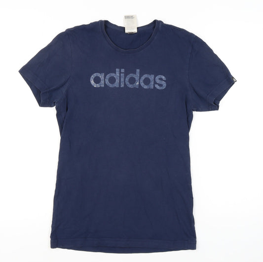 Adidas Women's Blue T-Shirt, Size S, Crew Neck
