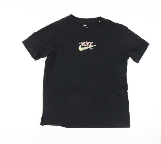 Nike Girls Black Graphic Print Cotton T-Shirt L