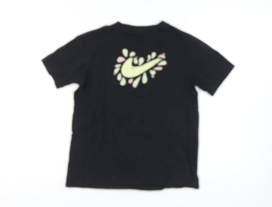 Nike Girls Black Graphic Print Cotton T-Shirt L