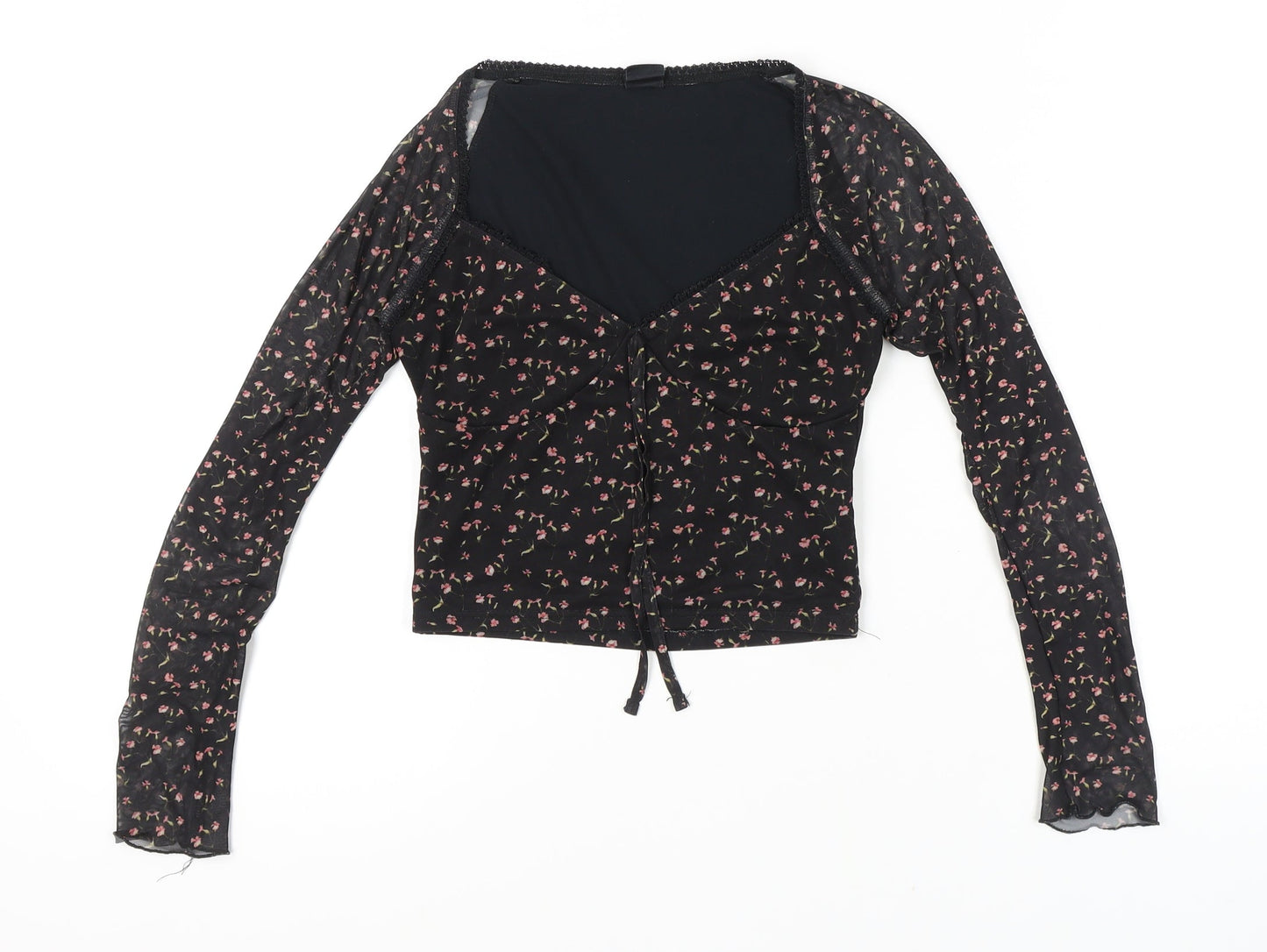 Urban Outfitters Women's Black Floral Mesh Top