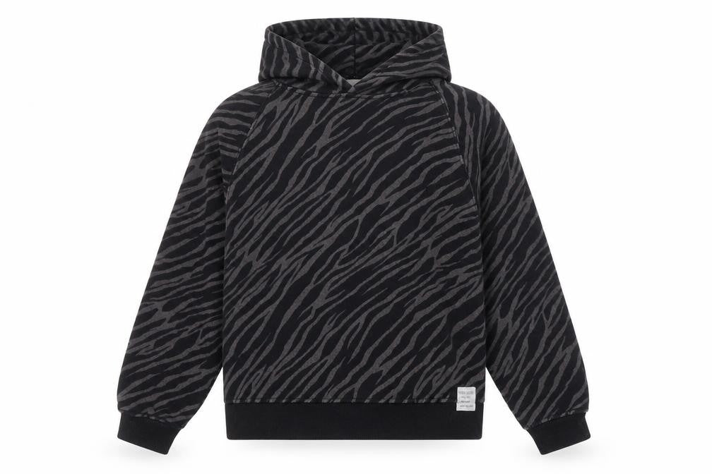Front view of Zara Girl's Black Animal Print Hoodie 11-12 Years