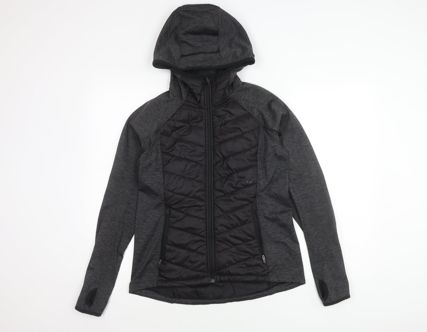 H&M Women's Black Puffer Jacket, Size 12, Hooded