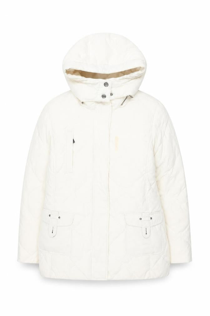 Maine New England Women White Hooded Quilted Jacket 16