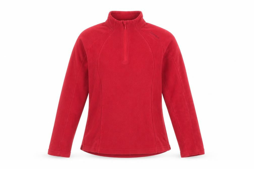 Front view of Oxylane girls’ red fleece pullover sweatshirt, size S