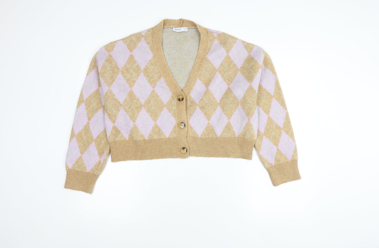 Stradivarius Women’s Beige Argyle Cardigan, Size 8